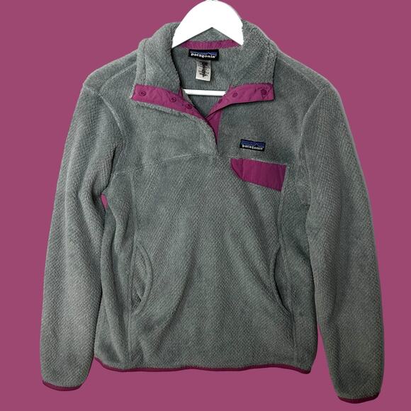 Patagonia Jackets & Blazers - Patagonia Lightweight Synchilla Snap-T Fleece Pullover Gray w/ Pink Trim Women S